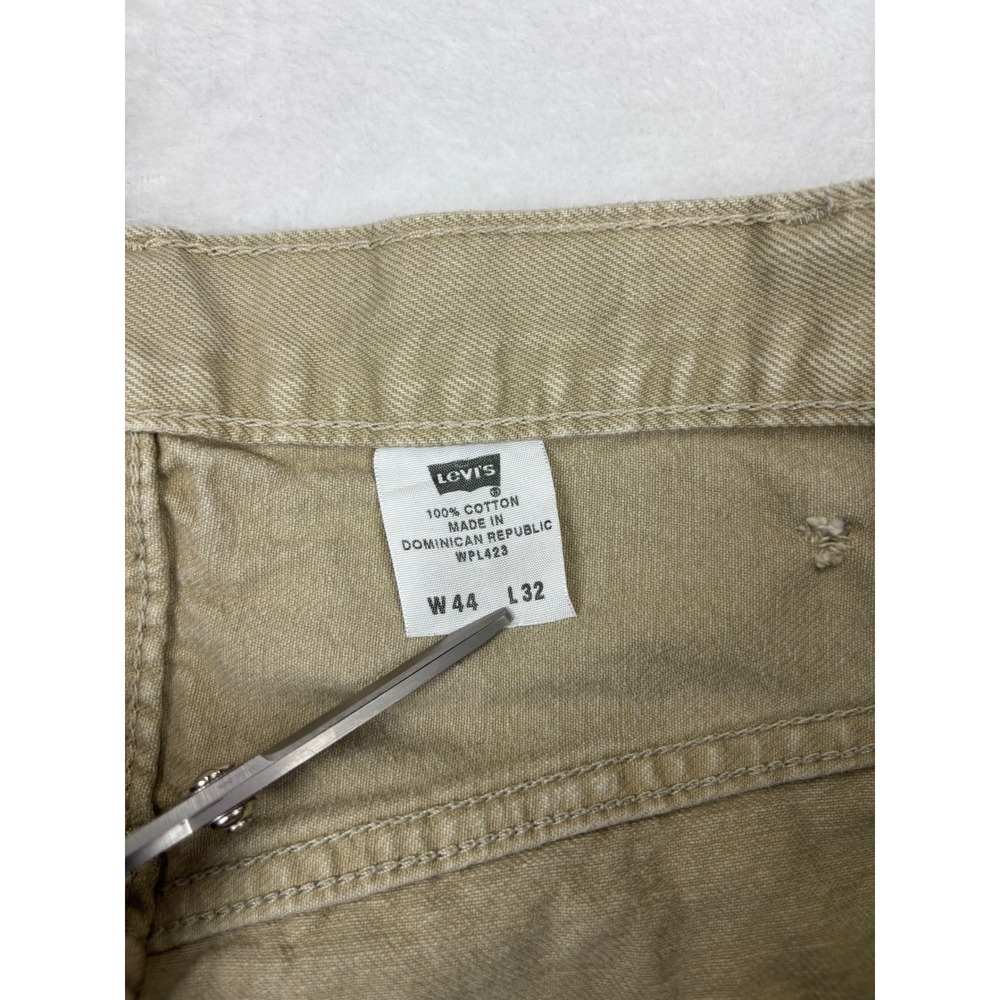 Levis‎ 501 Original Fit Jeans Mens 44x32 Tan Khaki Chino Pants Split Y2K Hem - Picture 2 of 12